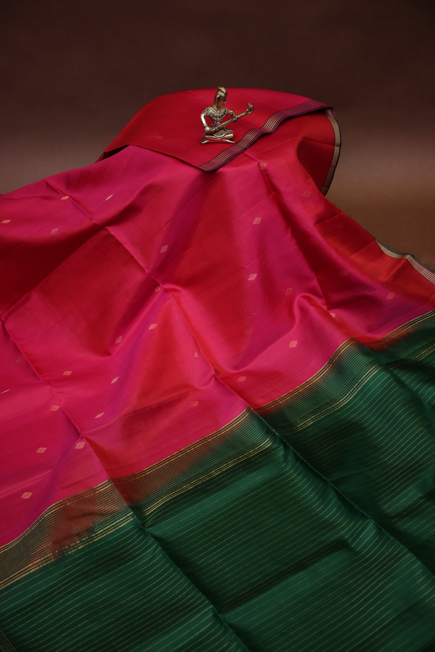 Pure Soft Silk Saree - Rani Pink & Bottle Green