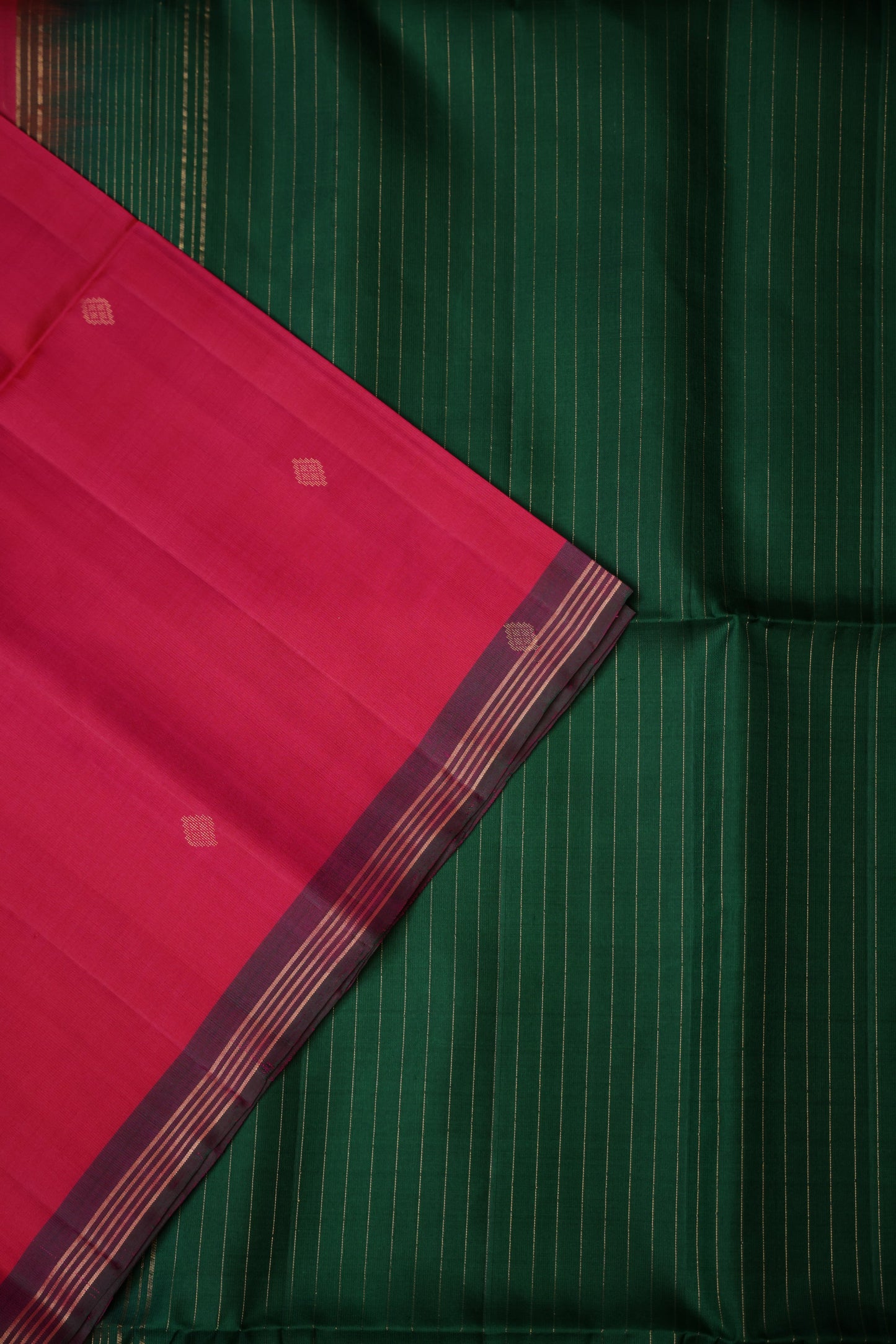 Pure Soft Silk Saree - Rani Pink & Bottle Green