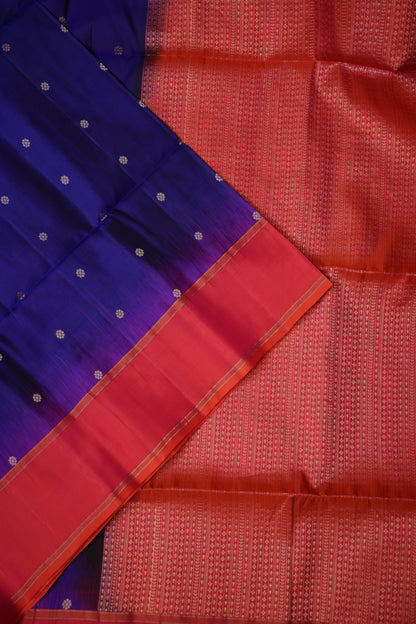 Pure Soft Silk Saree - Royal Blue with Pink and Orange