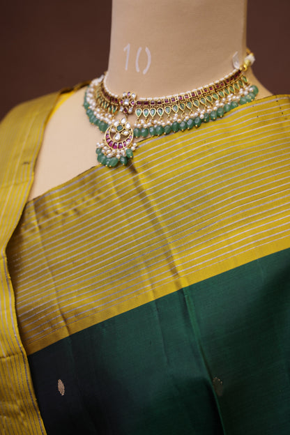 Pure Soft Silk Saree - Bottle Green & Mustard Yellow