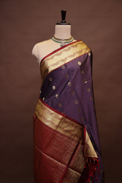 Pure Soft Silk Saree - Aubergine Purple & Maroon