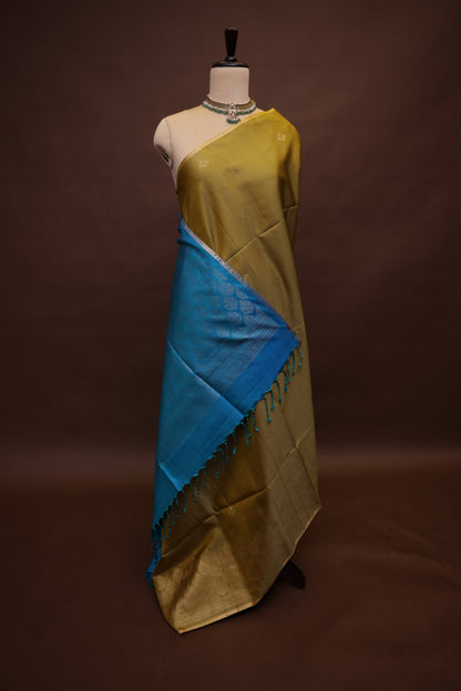 Pure Soft Silk Saree - Mehendi Green with Teal Blue