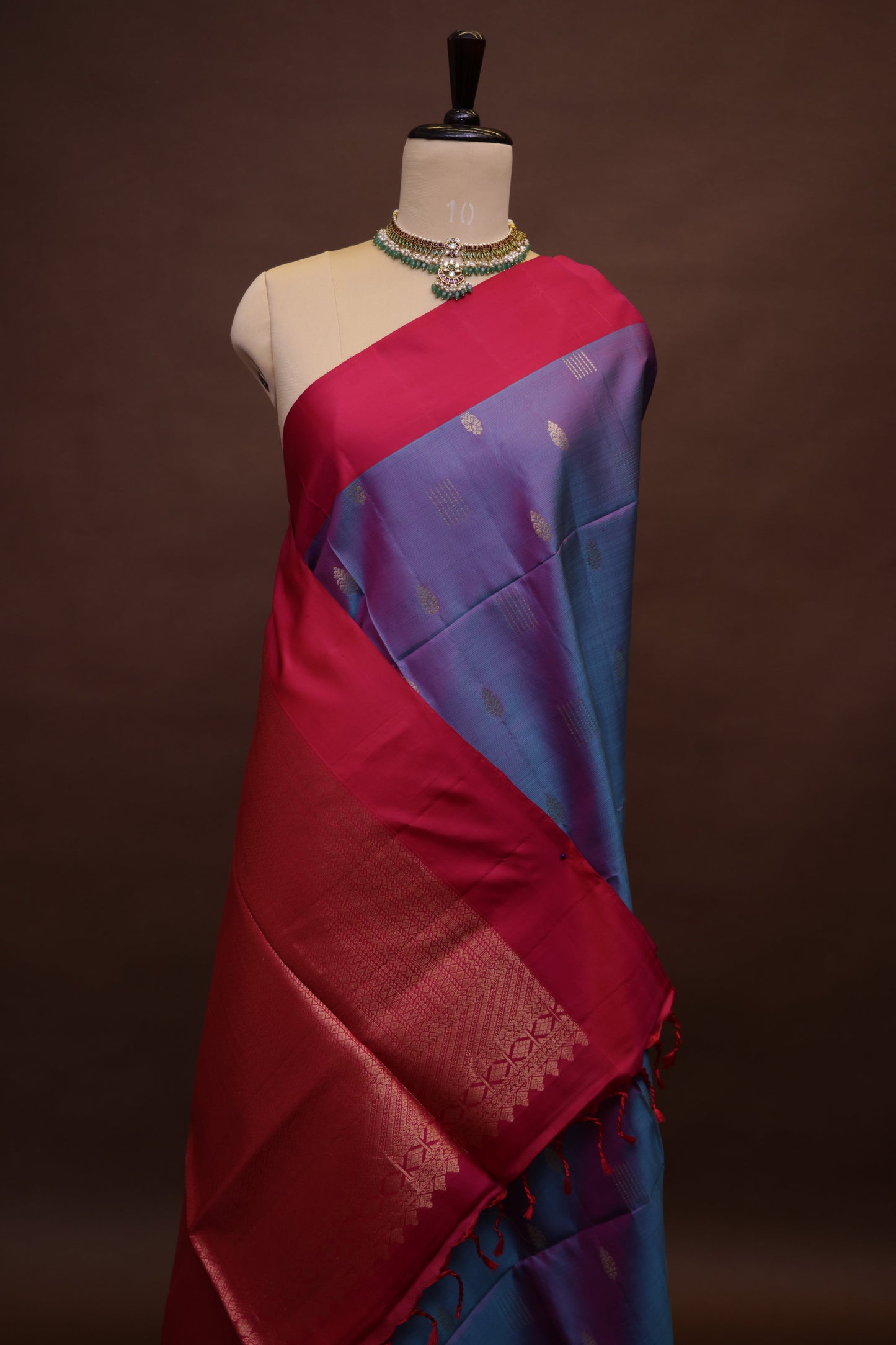 Pure Soft Silk Saree - Blue-Violet with Pink Border