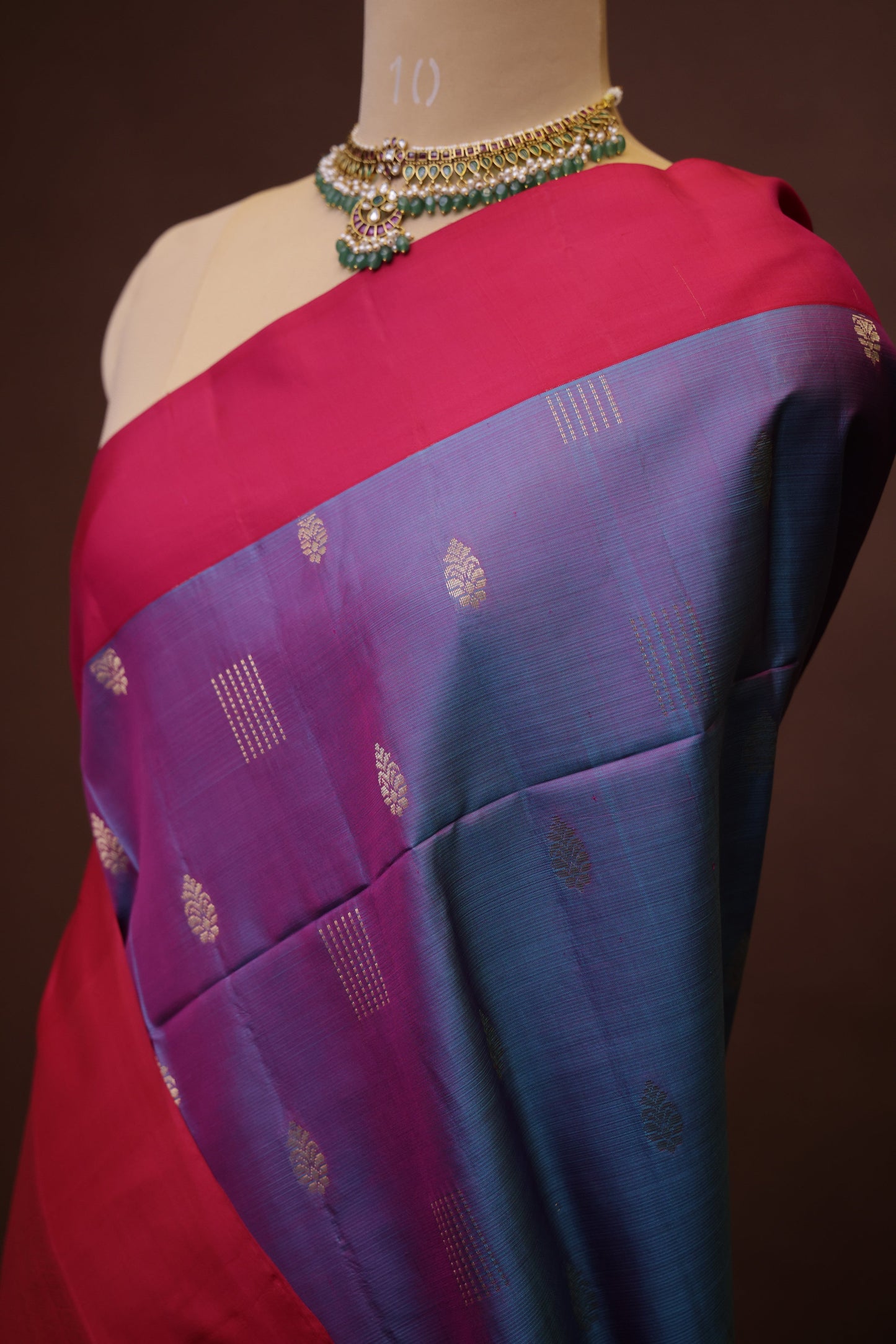 Pure Soft Silk Saree - Blue-Violet with Pink Border