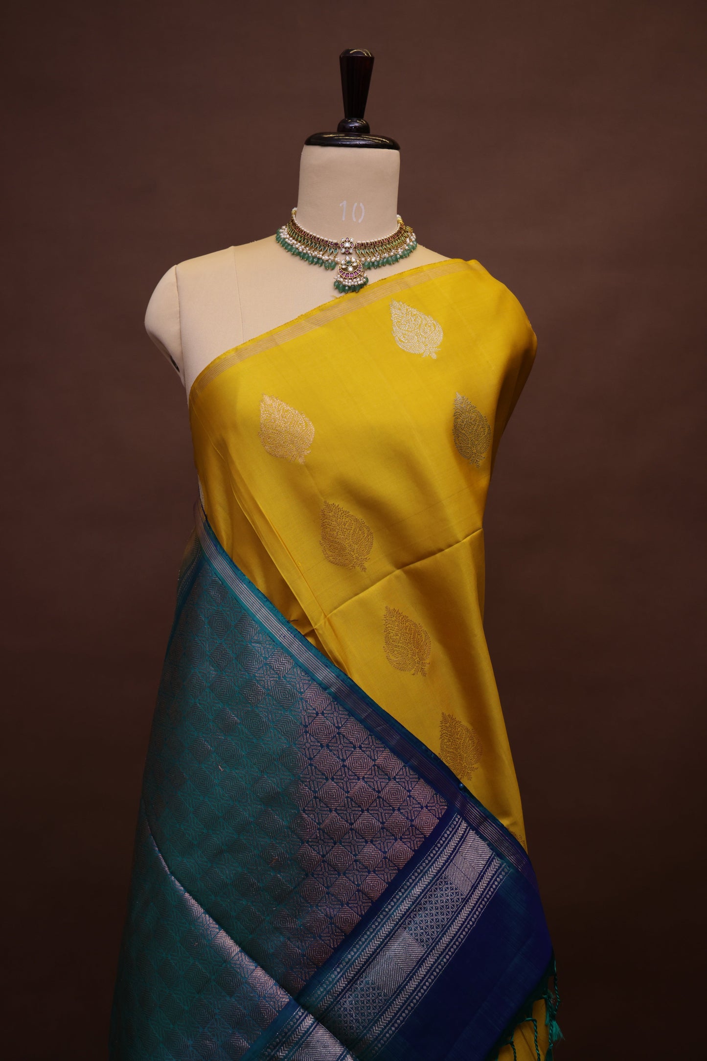 Pure Soft Silk Saree - Bright Turmeric Yellow with Teal Blue & Green