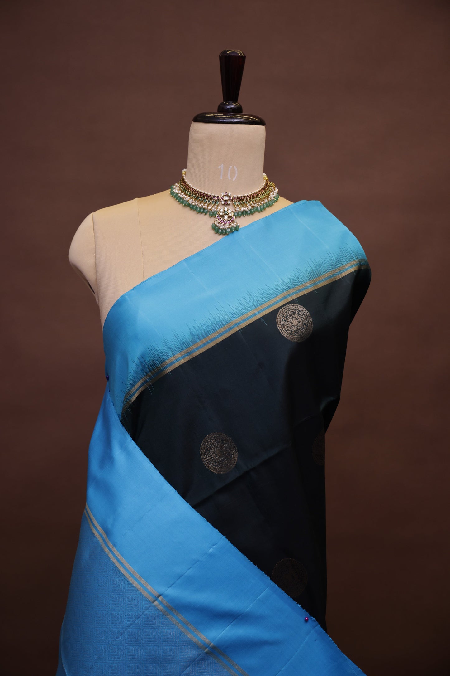 Pure Soft Silk Saree - Deep Green with Sky Blue