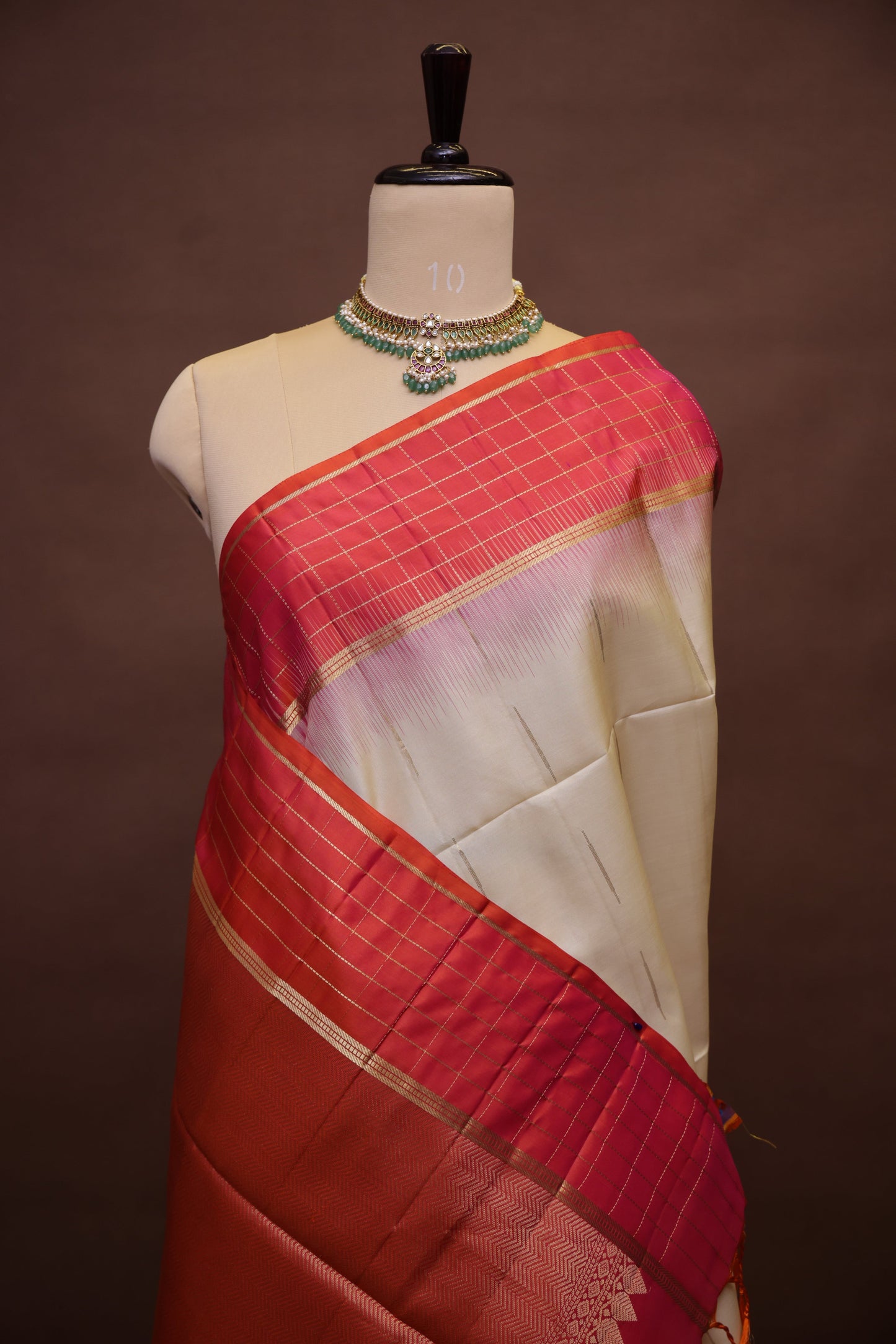 Pure Soft Silk Saree - Half White with Orange and Pink