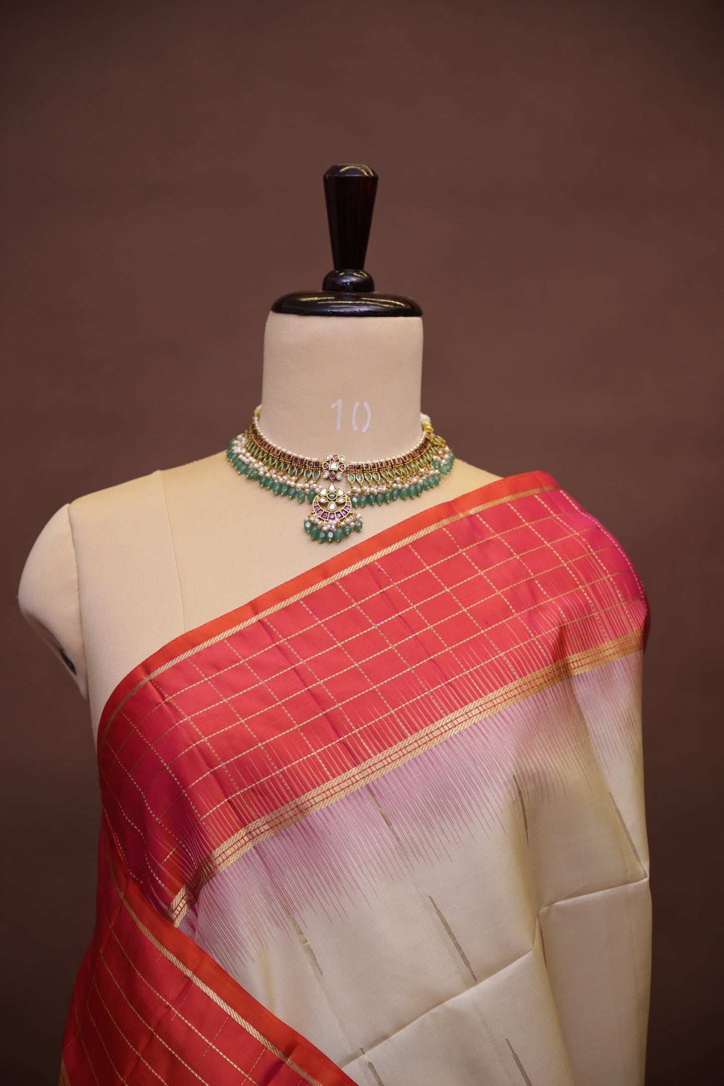 Pure Soft Silk Saree - Half White with Orange and Pink
