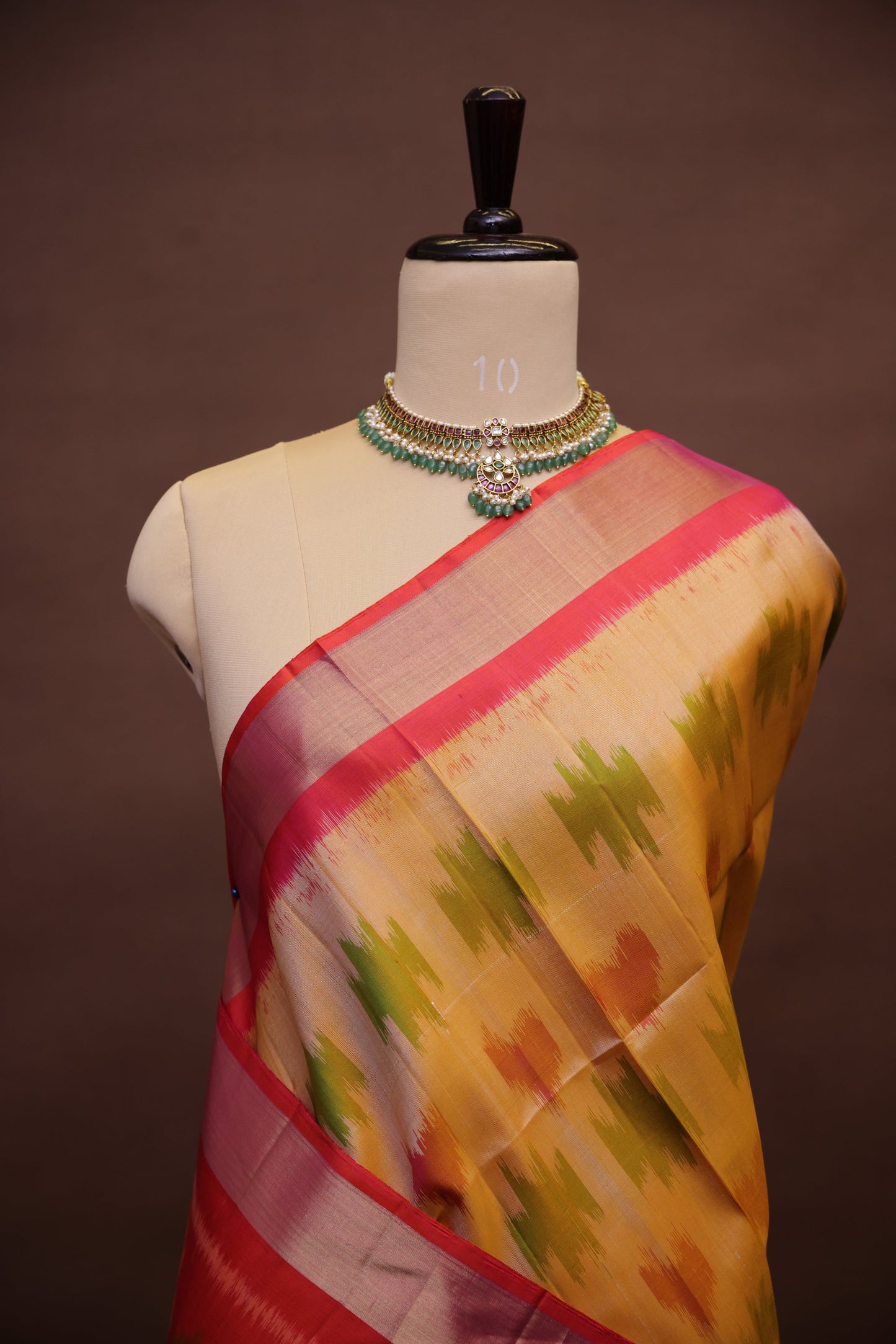 Pure Ikkat Soft Silk Saree - Beige & Orange