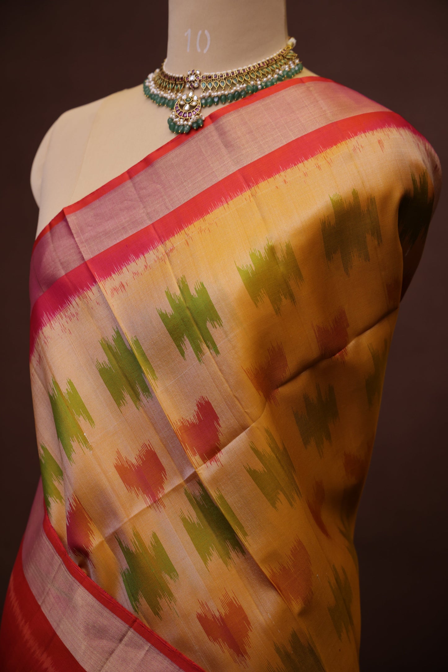 Pure Ikkat Soft Silk Saree - Beige & Orange