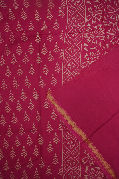 Mul Mul Cotton Ajrak Print Saree - Hot Pink