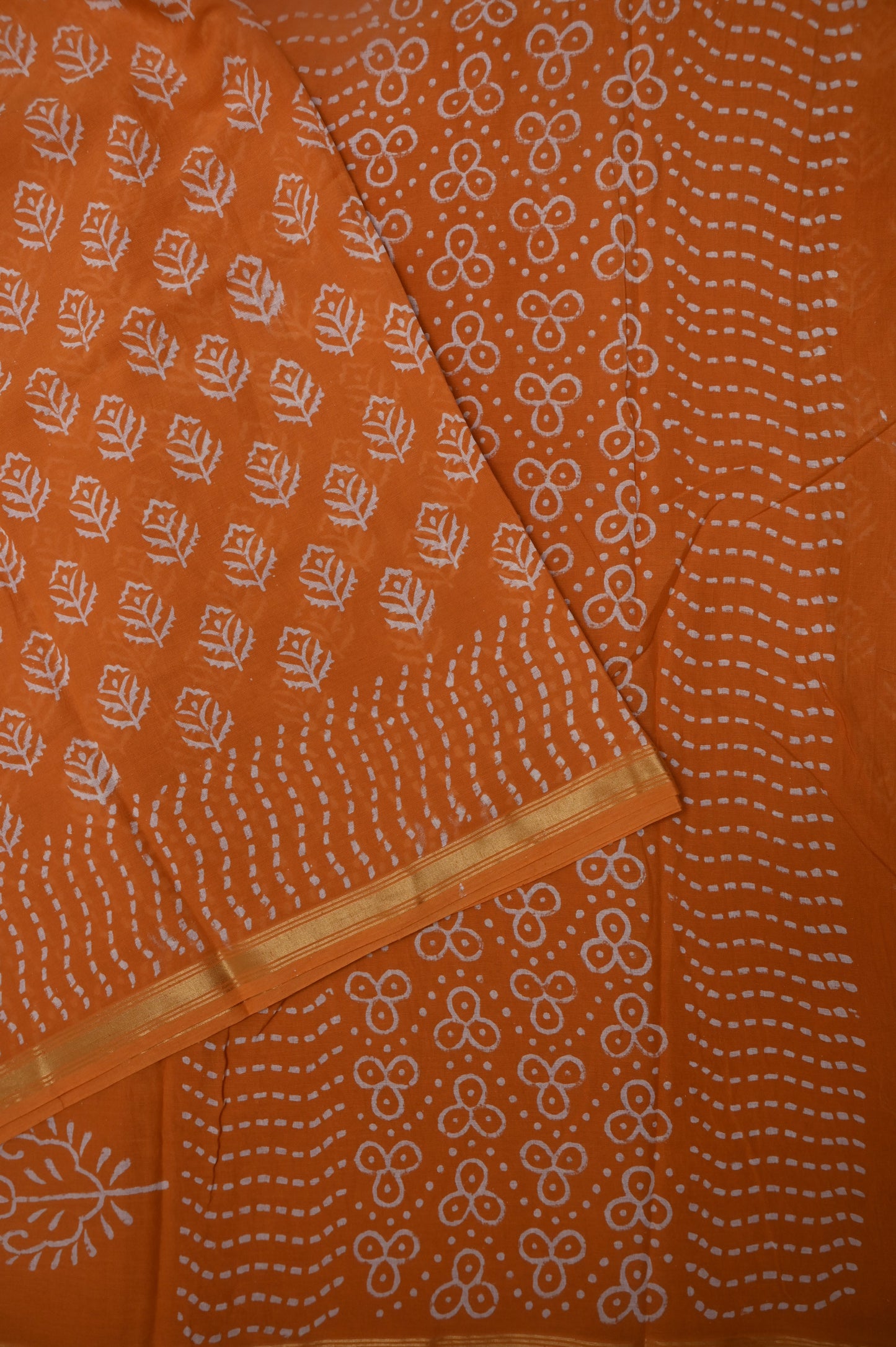 Mul Mul Cotton Ajrak Print Saree - Mustard