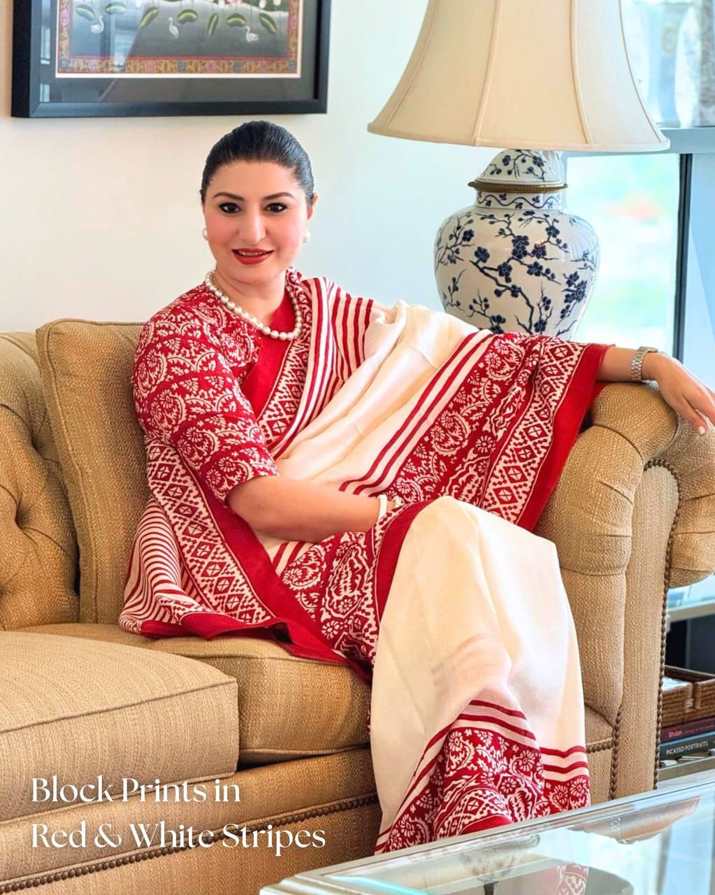 Purely Handpainted Classic On Pure Tussar Silk Saree - White & Red|Silk Mark Certified